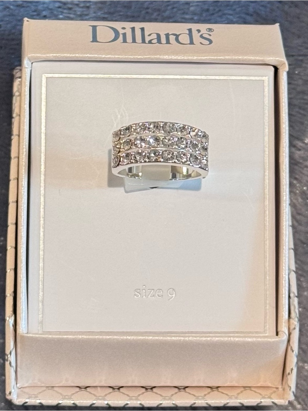 New In Box Dillards Three Row Cubic Zirconia Sparkly Ring Size 9 Beautiful Bling